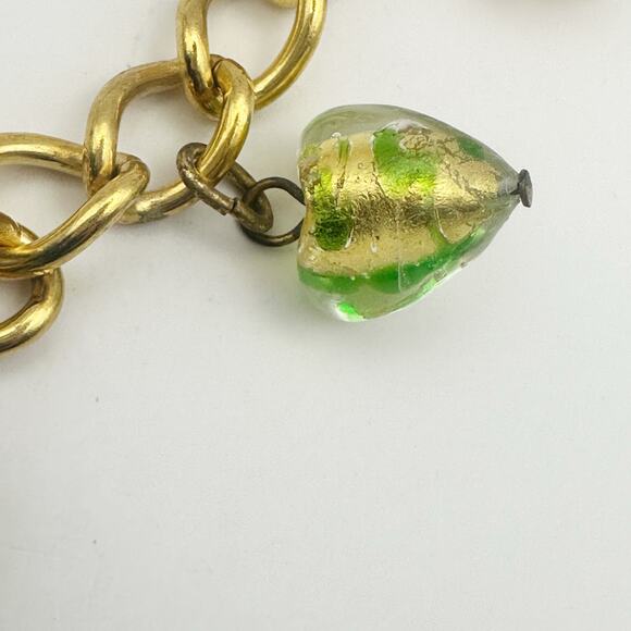 Murano Glass Dangle Charm Bracelet Chain Chunky Gold tone Retro Jewelry - Picture 5 of 9